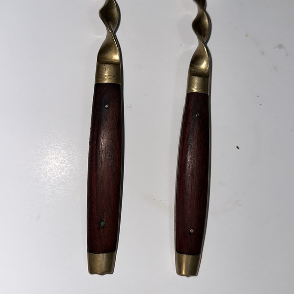 Mid-20th Century Brass and Rosewood Serving Spoon and Fork - Picture 3 of 4